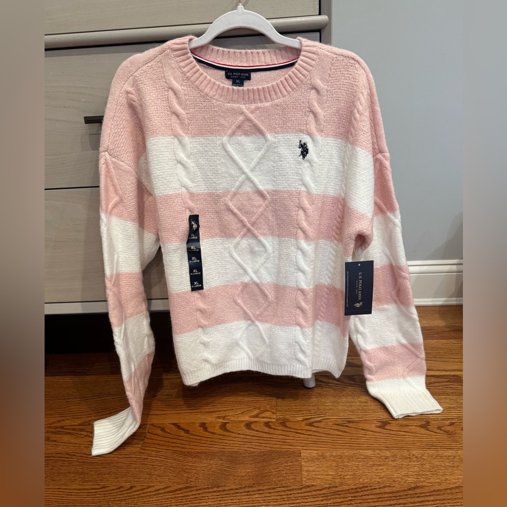 New pink and white sweater